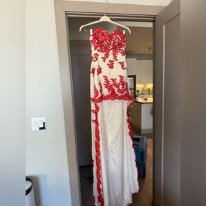Elegant Red and White Strapless Dress